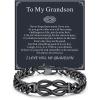 ChainsHouse Square Love Knot Bracelets for Men Braided Leather Stainless Steel Infinity Bracelets with Love Message Card Aniversary Birthday Gift for Men/Love/Husband/Dad(19-To My Grandson-Black)