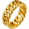 ChainsHouse Stainless Steel Band Cuban Link Ring for Men Women, 6.4MM-7MM Wide, Size 07-14, with Gift Box(C: Gold-7MM Wide)