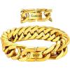 ChainsHouse Stainless Steel Cuban Link Bracelet, 8mm/12mm/17mm Width, 7.5″/8.3″/9″, 18K Gold Plated Chain Wrist Bracelets for Men Women, Send Gift Box(O: Gold-17mm width-custom)