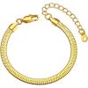 ChainsHouse Stainless Steel Herringbone Flat Chain Bracelets for Women,18K Gold/Rose Gold/Black Metal Paperclip/Snake/Cuban/Figaro Sterling Silver Link Charm Bracelet, 16+5cm Adjustable, With Gift Box(f. herringbone-gold-6mm)