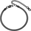 ChainsHouse Stainless Steel Herringbone Flat Chain Bracelets for Women,18K Gold/Rose Gold/Black Metal Paperclip/Snake/Cuban/Figaro Sterling Silver Link Charm Bracelet, 16+5cm Adjustable, With Gift Box(g. herringbone-black-3mm)