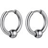 ChainsHouse Stud Earrings for Men Women,316L Stainless Steel/14K Gold/Black Plated Metal, Punk Hypoallergenic Surgical Huggie Hoop Earrings Mens Jewelry Piercing Hoop Earrings(B: Silver-Bead Hoop(1 Pair))