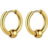ChainsHouse Stud Earrings for Men Women,316L Stainless Steel/14K Gold/Black Plated Metal, Punk Hypoallergenic Surgical Huggie Hoop Earrings Mens Jewelry Piercing Hoop Earrings(B: Gold-Bead Hoop(1 Pair))