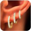 ORANGELOVE 3 Pairs 14K Gold Plated Huggie Hoop Earrings Set for Women or Men Lightweight Hypoallergenic Small Hoop Earring Pack Multiple Piercing Stacks Cartilage Piercing Jewelry(Clear CZ-Gold-8/10/12mm)
