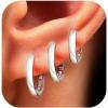 ORANGELOVE 3 Pairs 14K Gold Plated Huggie Hoop Earrings Set for Women or Men Lightweight Hypoallergenic Small Hoop Earring Pack Multiple Piercing Stacks Cartilage Piercing Jewelry(Silver-8/10/12mm)