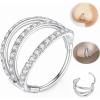 ORANGELOVE 316L Surgical Steel Hinge Triple Hoop Segment Nose Rings Cartilage Hoop Seamless Hinged Clicker Ear Piercing for Helix, Tragus, Conch, Cartilage, Nostril Piercings 20G 18G 16G(Silver-CZ Triple Hoop)