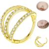 ORANGELOVE 316L Surgical Steel Hinge Triple Hoop Segment Nose Rings Cartilage Hoop Seamless Hinged Clicker Ear Piercing for Helix, Tragus, Conch, Cartilage, Nostril Piercings 20G 18G 16G(Gold-CZ Triple Hoop)