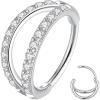 ORANGELOVE Double Hoop Nose Ring 18G 16G 316L Surgical Steel Cartilage Earring Septum Jewelry Seamless Hinged Clicker Segment Ring Conch Daith Tragus Helix Rook Piercing Earring Lip Ring(1pc/Double Row CZ/20G/6mm/Silver)