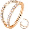 ORANGELOVE Double Open Stack CZ Nose Ring Hoop 316L Surgical Steel Helix Rook Conch Cartilage Daith Tragus Earrings Hinged Segment Nostril Piercing Septum Clicker 20G 18G 16G Lip Ring(1pc/16G 10mm Rose Gold/Clear CZ)