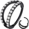 ORANGELOVE Double Open Stack CZ Nose Ring Hoop 316L Surgical Steel Helix Rook Conch Cartilage Daith Tragus Earrings Hinged Segment Nostril Piercing Septum Clicker 20G 18G 16G Lip Ring(1pc/20G 9mm Black/Clear CZ)