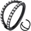 ORANGELOVE Double Open Stack CZ Nose Ring Hoop 316L Surgical Steel Helix Rook Conch Cartilage Daith Tragus Earrings Hinged Segment Nostril Piercing Septum Clicker 20G 18G 16G Lip Ring(1pc/18G 10mm Black/Clear CZ)
