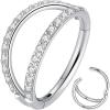 ORANGELOVE Double Open Stack CZ Nose Ring Hoop 316L Surgical Steel Helix Rook Conch Cartilage Daith Tragus Earrings Hinged Segment Nostril Piercing Septum Clicker 20G 18G 16G Lip Ring(1pc/16G 6mm Silver/Clear CZ)