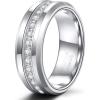 TRUMIUM 6mm 8mm Mens Tungsten Wedding Bands with Cubic Zirconia Eternity Ring CZ Inlaid Black Silver Plated 24K Gold Plated Tungsten Carbied Rings High Polish Size 7-13(8mm silver plated)