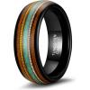TRUMIUM 6mm 8mm Mens Wedding Band Tungsten Rings for Men Women Whiskey Wood Turquoise Opal Guitar String Black Wedding Rings Beveled Edges Comfort Fit Size 6-13(Silver Guitar Strings-8mm)