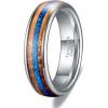 TRUMIUM 6mm 8mm Mens Wedding Band Tungsten Rings for Men Women Whiskey Wood Turquoise Opal Guitar String Black Wedding Rings Beveled Edges Comfort Fit Size 6-13(Whisky Wood & Opal-6mm)