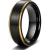 TRUMIUM 6mm 8mm Tungsten Rings for Men Women Black Wedding Band 24K Gold Plated/Rose Gold Plated Step Edges Comfort Fit Size 6-13(8mm 24k gold plated)