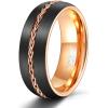 TRUMIUM 8mm Mens Tungsten Ring Grooved Rope Rings Braided lnlay Wedding Band Matte Finished Comfort Fit Size 7-13(Black)
