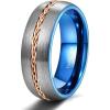 TRUMIUM 8mm Mens Tungsten Ring Grooved Rope Rings Braided lnlay Wedding Band Matte Finished Comfort Fit Size 7-13(Blue)