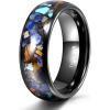 TRUMIUM 8mm Mens Wedding Band Black Tungsten Ring Womens Galaxy Opal Ring Natural Turquoise and Tiger Eye Stones Inlay High Polish Dome Comfort Fit Size 7-13(Black)