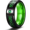 TRUMIUM 8mm Tungsten Carbide Rings for Men Women Celtic Dragon Cubic Zirconia Promise Wedding Ring Black/Blue/Green/Red Comfort Fit Size 7-14(Green)