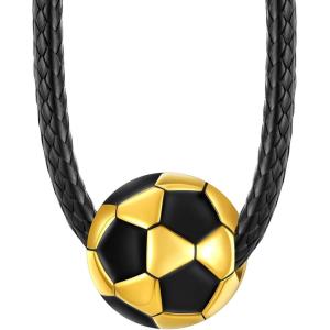 ChainsHouse Sports Football/Basketball/Volleyball/Baseball/Rugby Necklace for Men Women, Gold/Black/Solid Stainless Steel 3D Ball Sport Necklaces Charm Pendants, Sports Fan Ball Jewelry Gifts(02. Football-Gold)