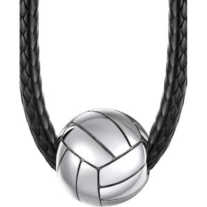 ChainsHouse Sports Football/Basketball/Volleyball/Baseball/Rugby Necklace for Men Women, Gold/Black/Solid Stainless Steel 3D Ball Sport Necklaces Charm Pendants, Sports Fan Ball Jewelry Gifts(05. Volleyball-Stainless Steel)