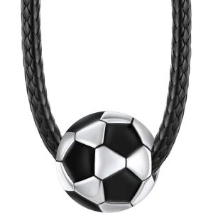 ChainsHouse Sports Football/Basketball/Volleyball/Baseball/Rugby Necklace for Men Women, Gold/Black/Solid Stainless Steel 3D Ball Sport Necklaces Charm Pendants, Sports Fan Ball Jewelry Gifts(02. Footballl-Stainless Steel)