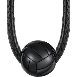 ChainsHouse Sports Football/Basketball/Volleyball/Baseball/Rugby Necklace for Men Women, Gold/Black/Solid Stainless Steel 3D Ball Sport Necklaces Charm Pendants, Sports Fan Ball Jewelry Gifts(05. Volleyball-Black)