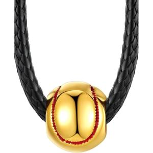 ChainsHouse Sports Football/Basketball/Volleyball/Baseball/Rugby Necklace for Men Women, Gold/Black/Solid Stainless Steel 3D Ball Sport Necklaces Charm Pendants, Sports Fan Ball Jewelry Gifts(04. Baseball-Gold)