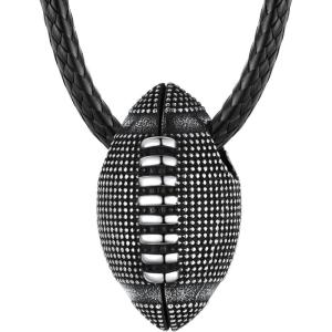 ChainsHouse Sports Football/Basketball/Volleyball/Baseball/Rugby Necklace for Men Women, Gold/Black/Solid Stainless Steel 3D Ball Sport Necklaces Charm Pendants, Sports Fan Ball Jewelry Gifts(01. Rugby Ball-Stainless Steel)