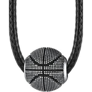 ChainsHouse Sports Football/Basketball/Volleyball/Baseball/Rugby Necklace for Men Women, Gold/Black/Solid Stainless Steel 3D Ball Sport Necklaces Charm Pendants, Sports Fan Ball Jewelry Gifts(03. Basketball-Stainless Steel)