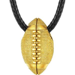 ChainsHouse Sports Football/Basketball/Volleyball/Baseball/Rugby Necklace for Men Women, Gold/Black/Solid Stainless Steel 3D Ball Sport Necklaces Charm Pendants, Sports Fan Ball Jewelry Gifts(01. Rugby Ball-Gold)