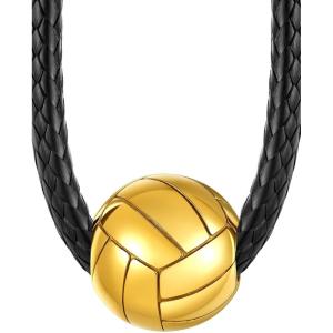 ChainsHouse Sports Football/Basketball/Volleyball/Baseball/Rugby Necklace for Men Women, Gold/Black/Solid Stainless Steel 3D Ball Sport Necklaces Charm Pendants, Sports Fan Ball Jewelry Gifts(05. Volleyball-Gold)