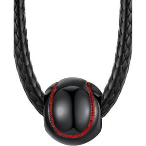 ChainsHouse Sports Football/Basketball/Volleyball/Baseball/Rugby Necklace for Men Women, Gold/Black/Solid Stainless Steel 3D Ball Sport Necklaces Charm Pendants, Sports Fan Ball Jewelry Gifts(04. Baseball-Black)