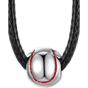 ChainsHouse Sports Football/Basketball/Volleyball/Baseball/Rugby Necklace for Men Women, Gold/Black/Solid Stainless Steel 3D Ball Sport Necklaces Charm Pendants, Sports Fan Ball Jewelry Gifts(04. Baseball-Stainless Steel)