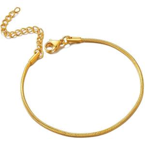 ChainsHouse Stainless Steel Herringbone Flat Chain Bracelets for Women,18K Gold/Rose Gold/Black Metal Paperclip/Snake/Cuban/Figaro Sterling Silver Link Charm Bracelet, 16+5cm Adjustable, With Gift Box(d. snake-gold)