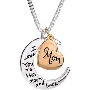 ORANGELOVE 18K White Gold Plated Mom I Love You To The Moon And Back Engraved Hypoallergenic Pendent Necklace Gift for Women