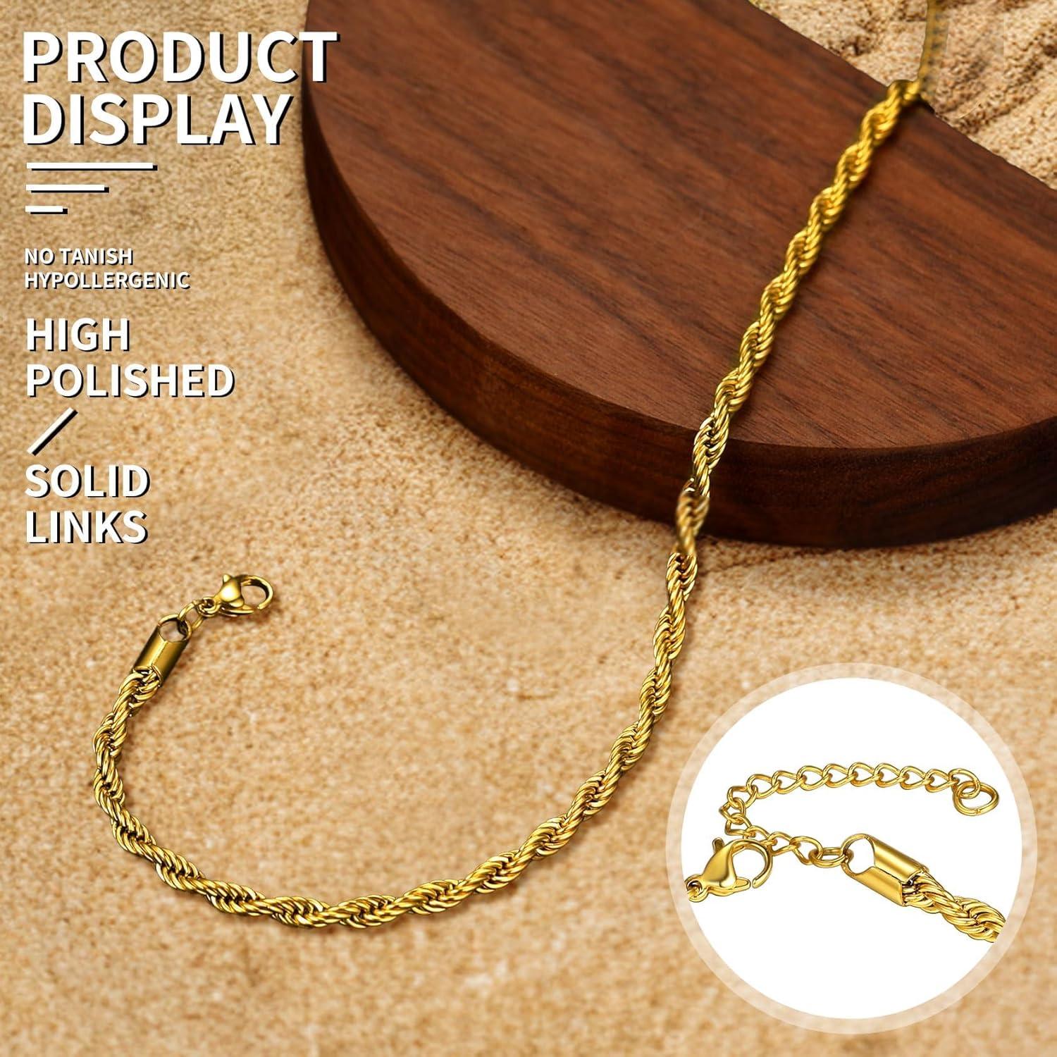 imageChainsHouse Ankle Bracelets for Women Stainless Steel Beaded Chain Ankle Bracelet Womens Heart Anklets for Summer Beach Jewelry GiftsM twisted rope6mmgold