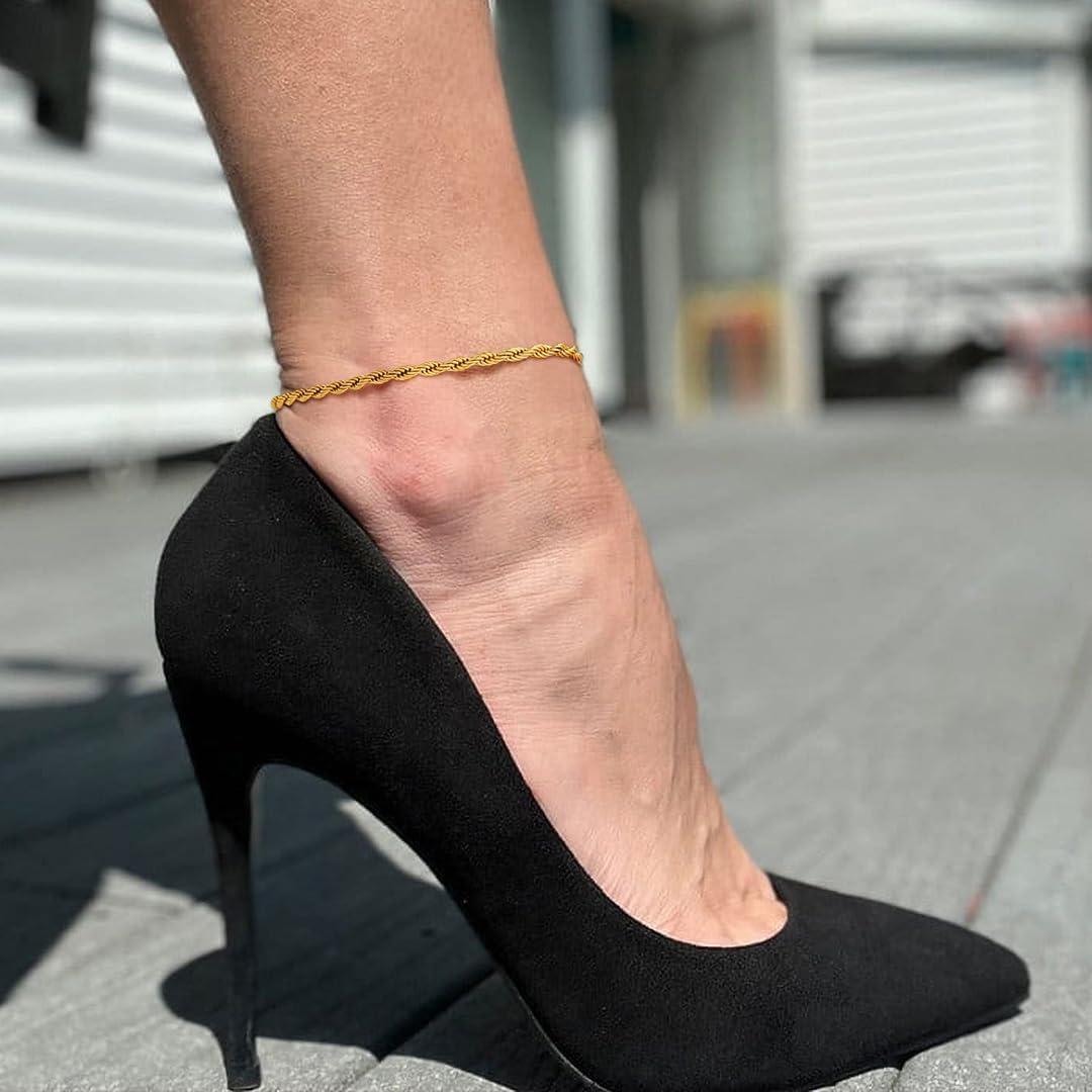 imageChainsHouse Ankle Bracelets for Women Stainless Steel Beaded Chain Ankle Bracelet Womens Heart Anklets for Summer Beach Jewelry GiftsM twisted rope6mmgold