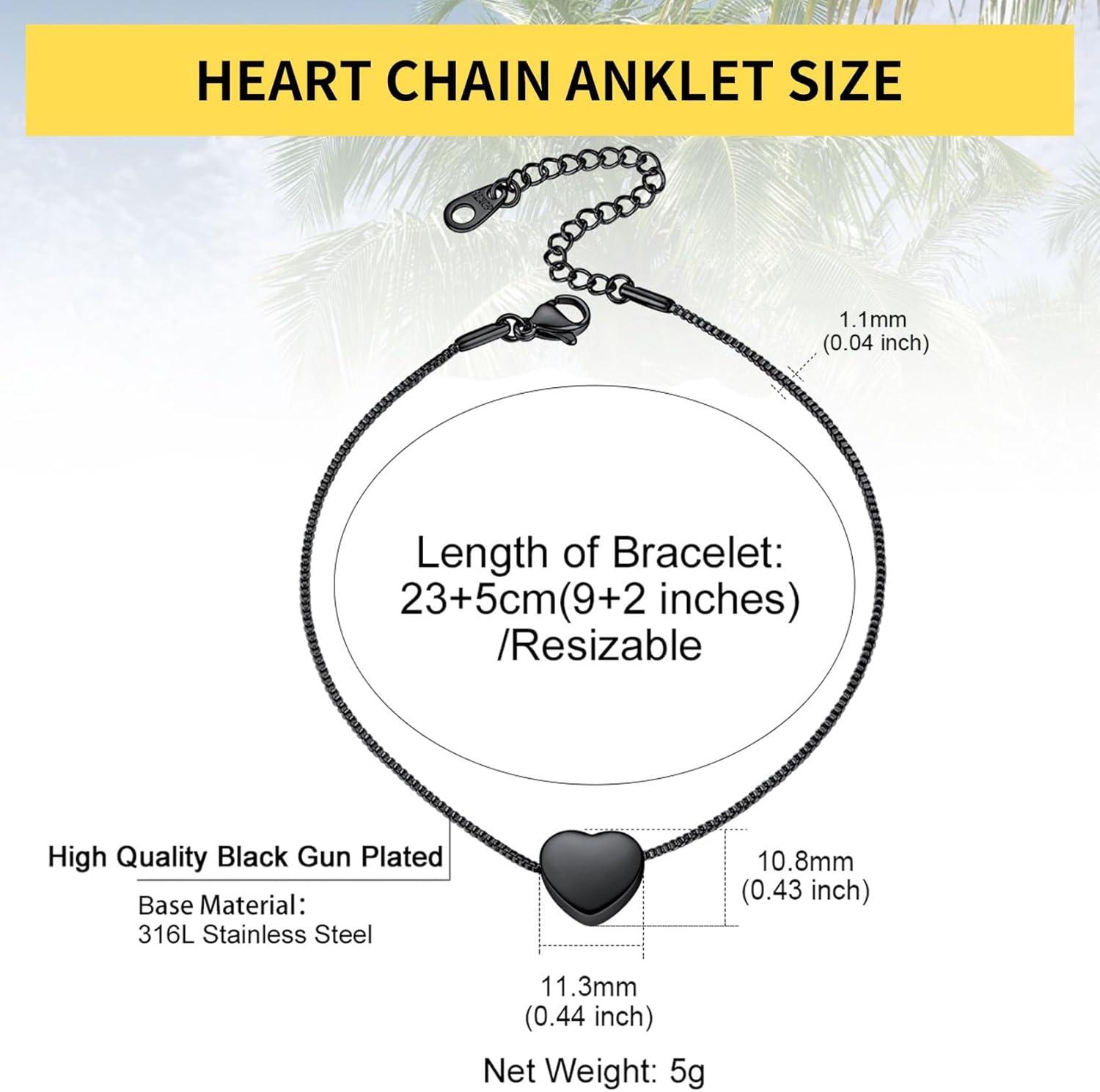 imageChainsHouse Ankle Bracelets for Women Stainless Steel Beaded Chain Ankle Bracelet Womens Heart Anklets for Summer Beach Jewelry GiftsT heartblack