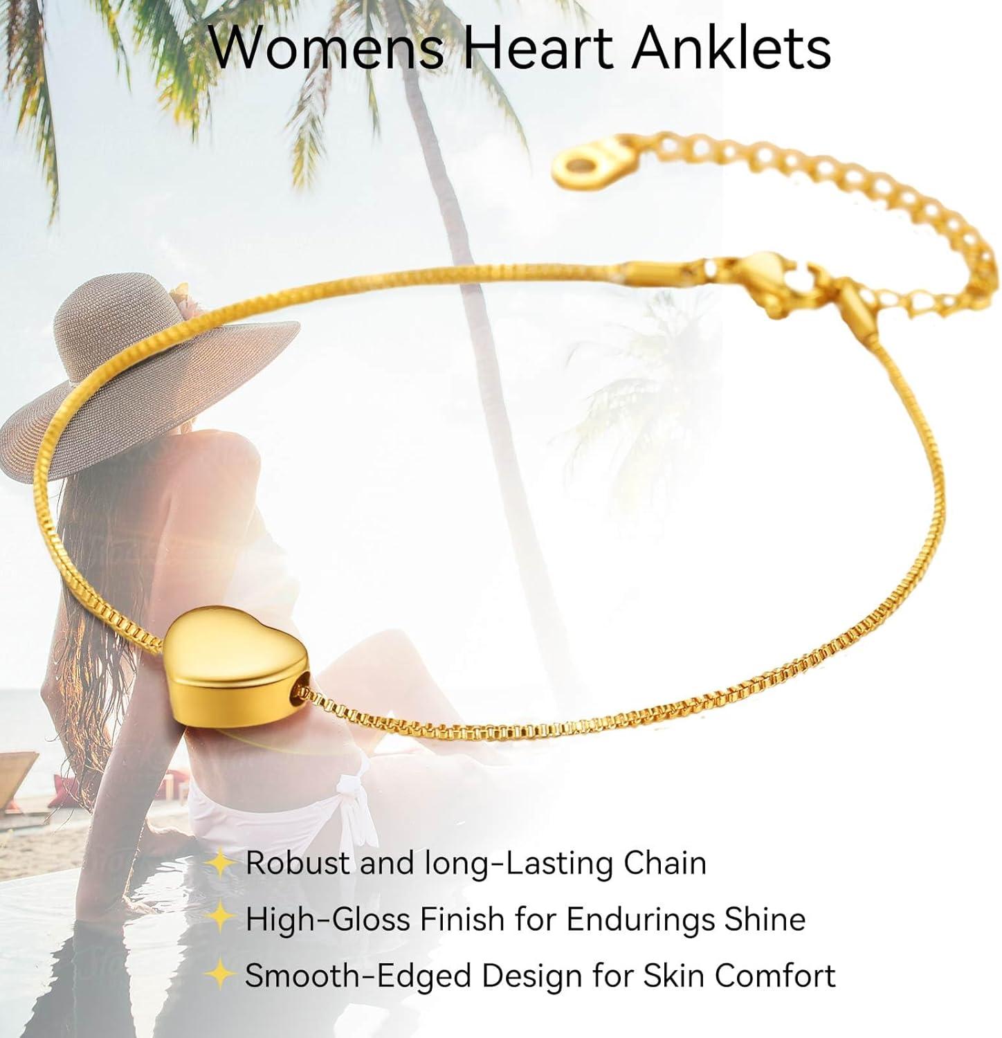 imageChainsHouse Ankle Bracelets for Women Stainless Steel Beaded Chain Ankle Bracelet Womens Heart Anklets for Summer Beach Jewelry GiftsU heartgoldcustom