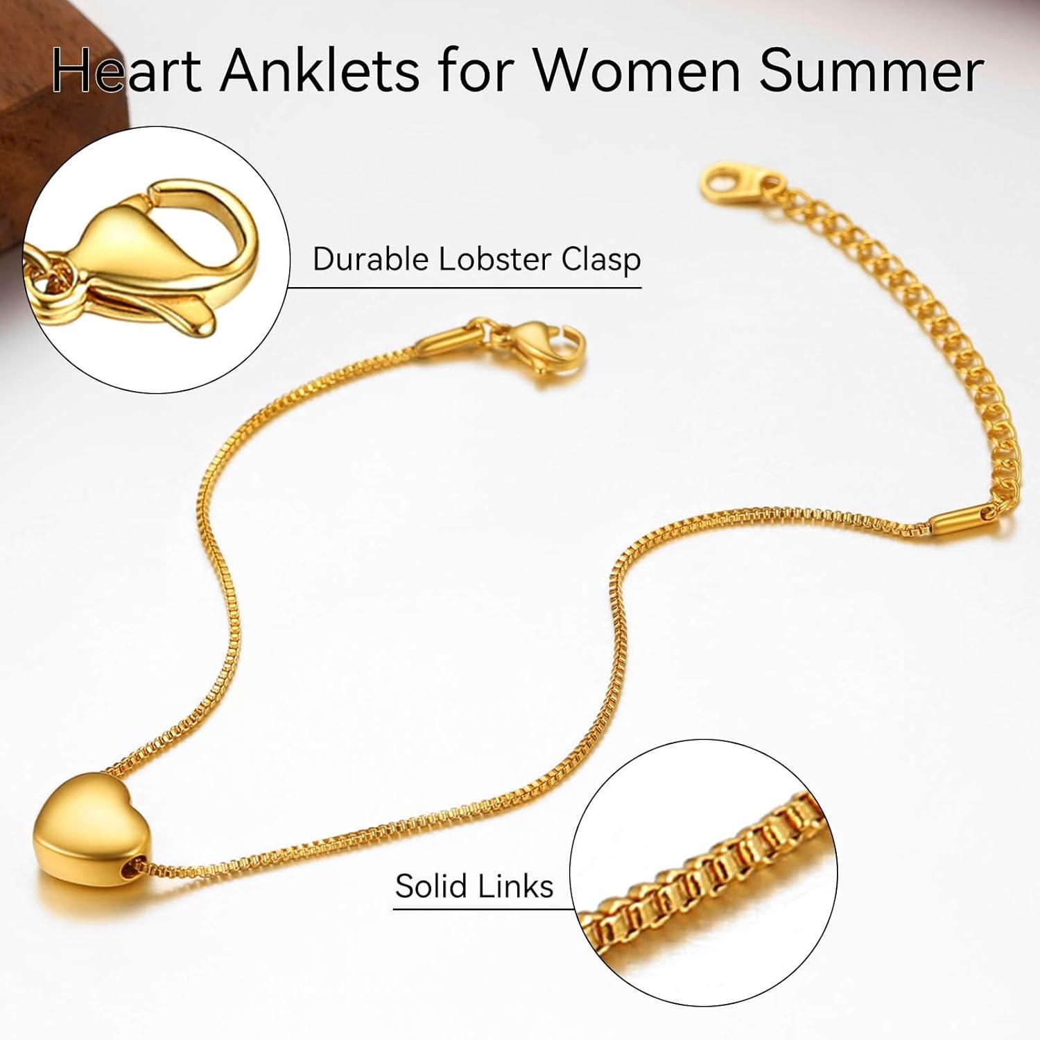 imageChainsHouse Ankle Bracelets for Women Stainless Steel Beaded Chain Ankle Bracelet Womens Heart Anklets for Summer Beach Jewelry GiftsU heartgoldcustom