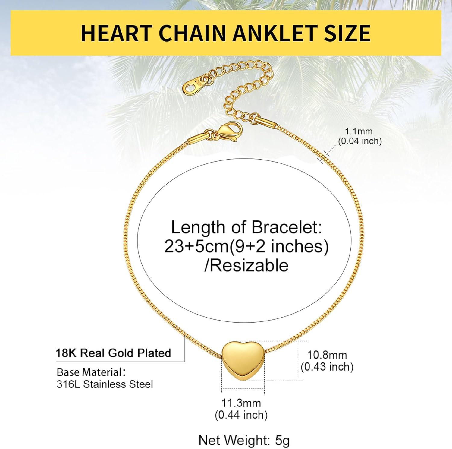 imageChainsHouse Ankle Bracelets for Women Stainless Steel Beaded Chain Ankle Bracelet Womens Heart Anklets for Summer Beach Jewelry GiftsU heartgoldcustom