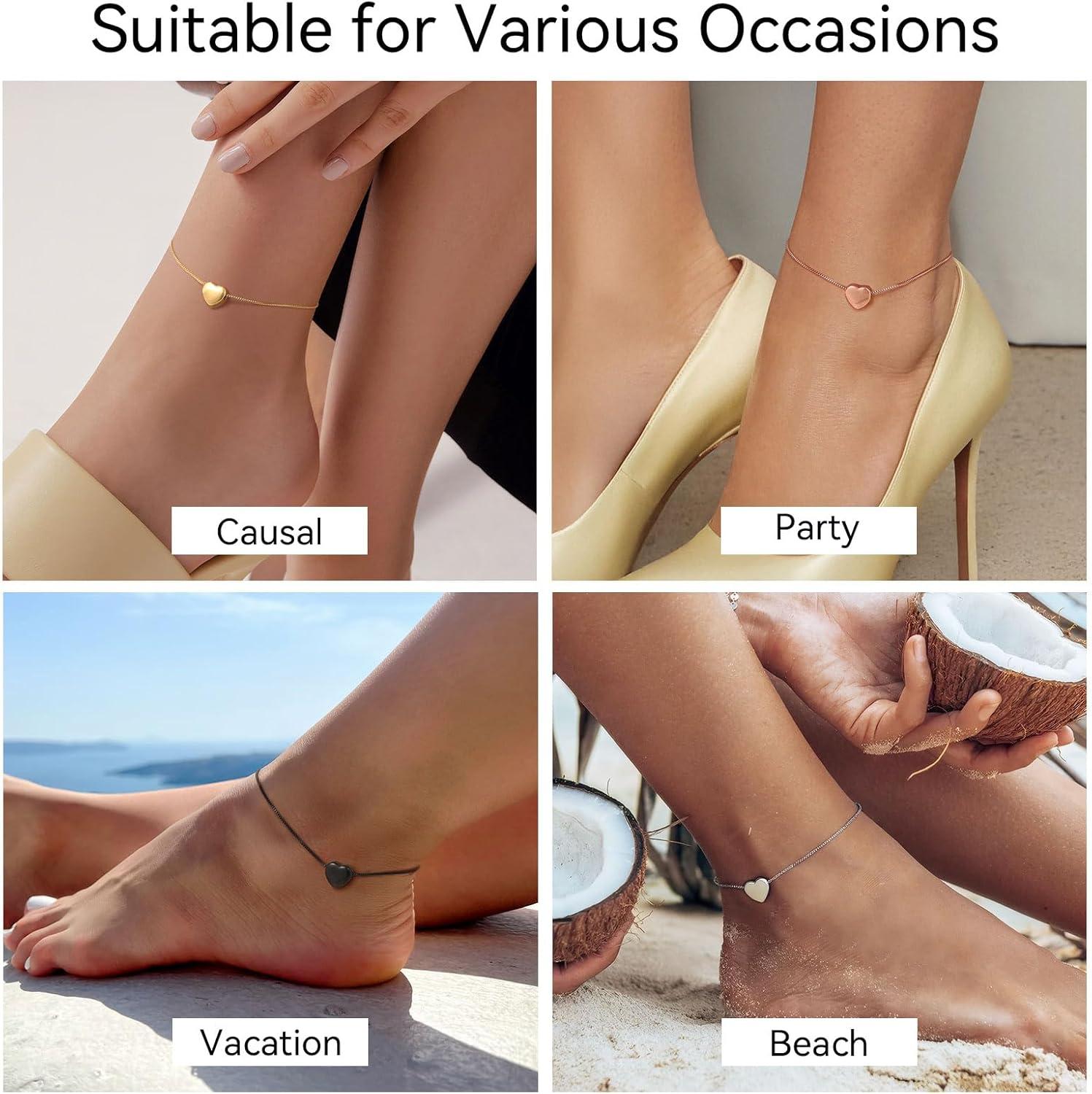 imageChainsHouse Ankle Bracelets for Women Stainless Steel Beaded Chain Ankle Bracelet Womens Heart Anklets for Summer Beach Jewelry GiftsU heartgoldcustom