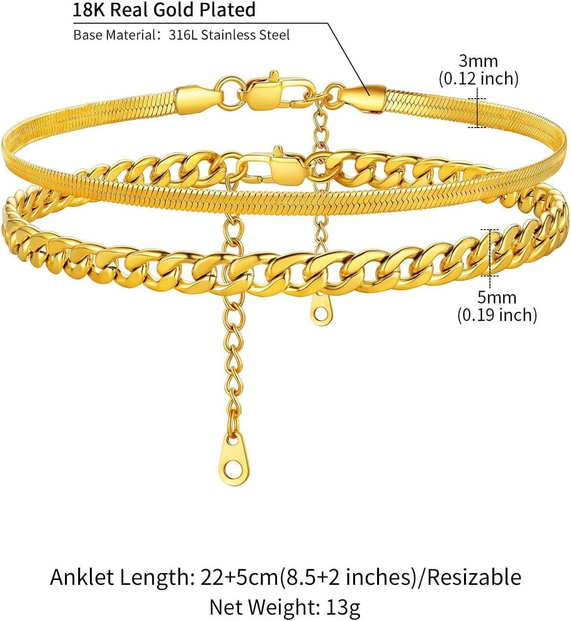 imageChainsHouse Ankle Bracelets for Women Stainless Steel Chain Anklets Waterproof Women Summer Beach Jewelry Gift Come with Box04 2pcs35mmSnake CubanGold