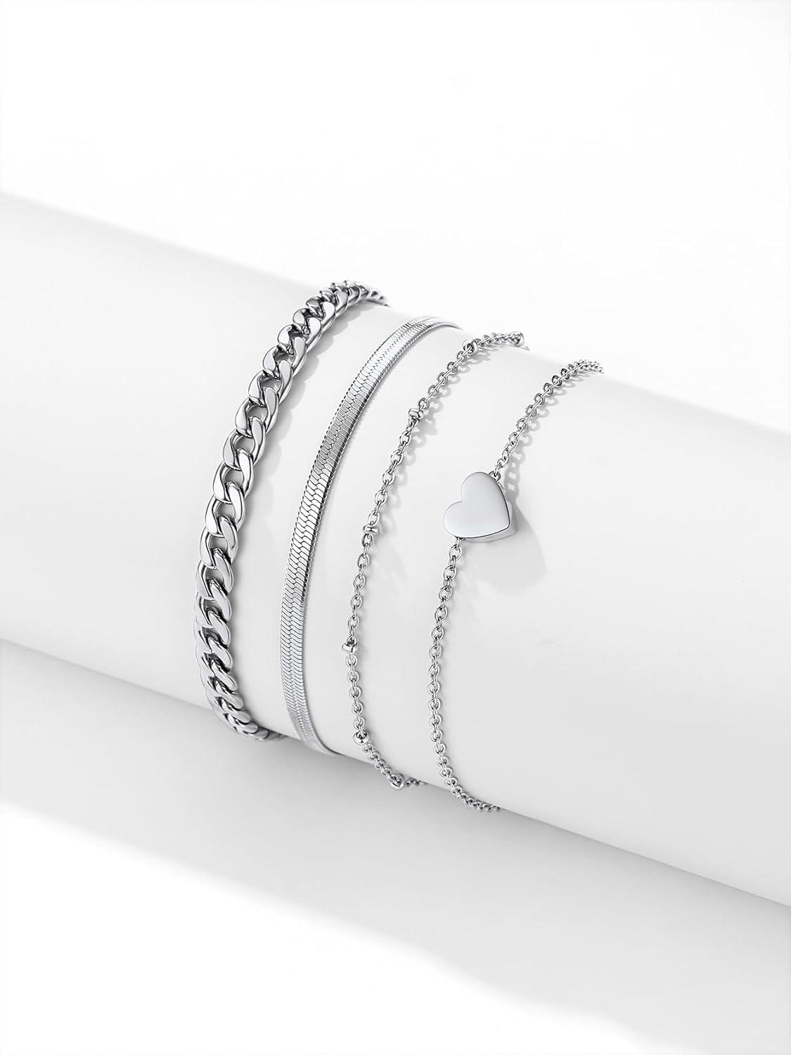 imageChainsHouse Ankle Bracelets for Women Stainless Steel Chain Anklets Waterproof Women Summer Beach Jewelry Gift Come with Box07 3pcs Cuban HeartSteel