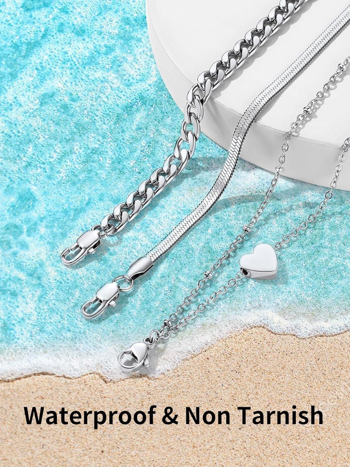imageChainsHouse Ankle Bracelets for Women Stainless Steel Chain Anklets Waterproof Women Summer Beach Jewelry Gift Come with Box07 3pcs Cuban HeartSteel