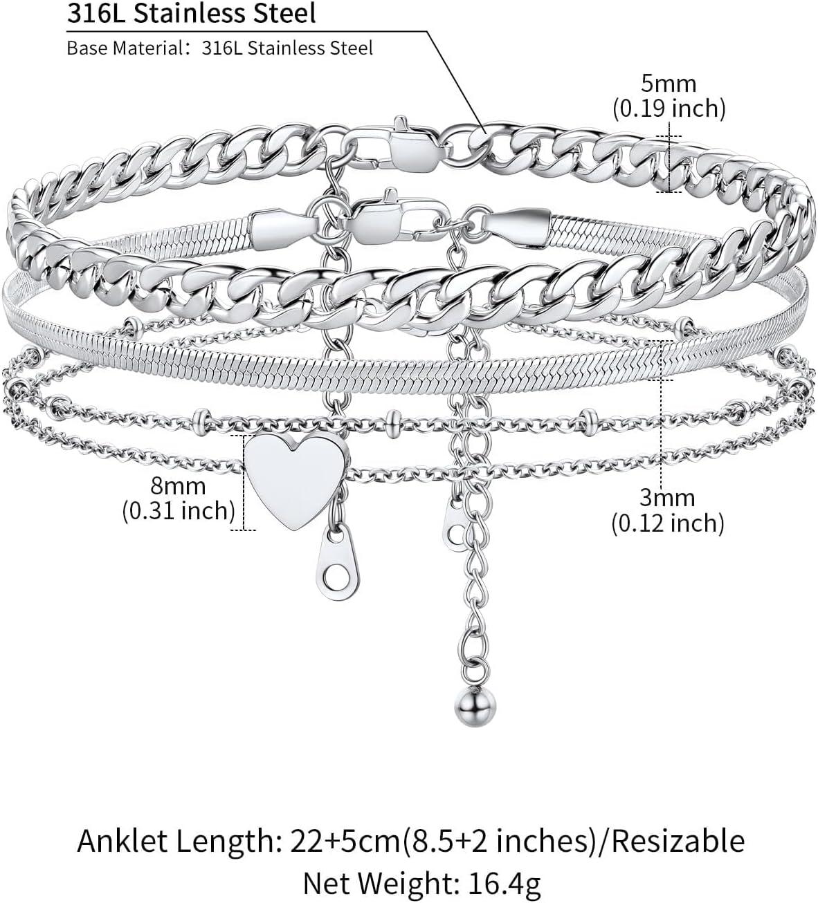imageChainsHouse Ankle Bracelets for Women Stainless Steel Chain Anklets Waterproof Women Summer Beach Jewelry Gift Come with Box07 3pcs Cuban HeartSteel