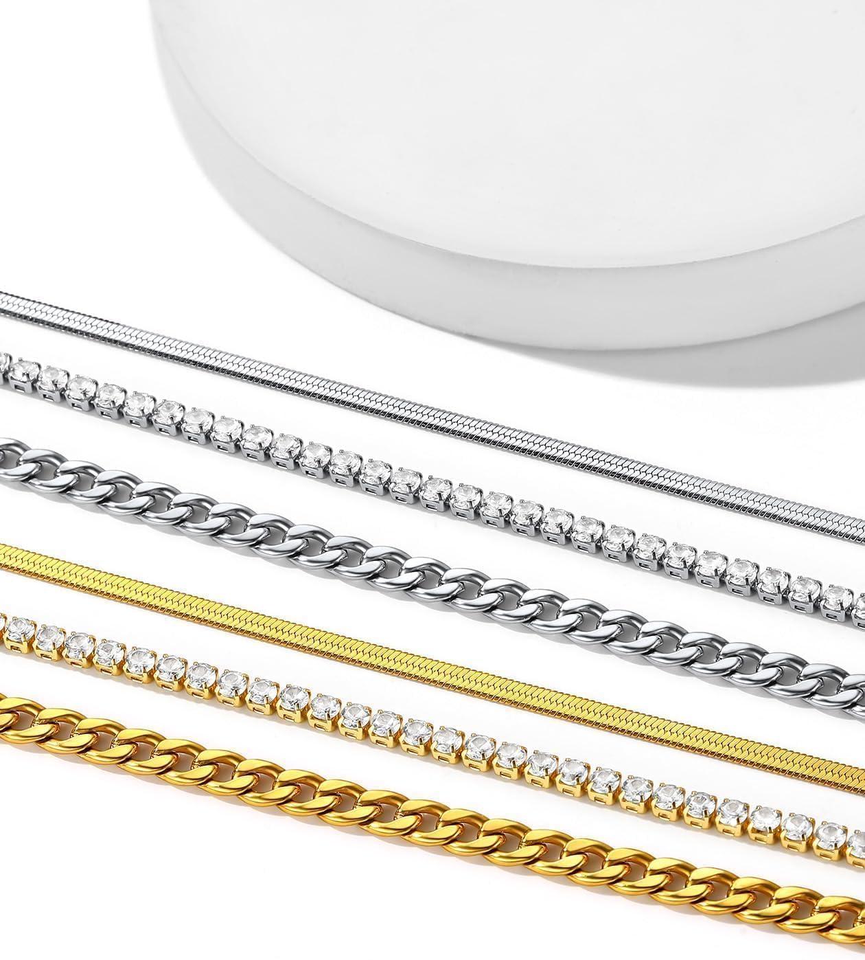 imageChainsHouse Ankle Bracelets for Women Stainless Steel Chain Anklets Waterproof Women Summer Beach Jewelry Gift Come with Box08 3pcs CZ CubanSteel