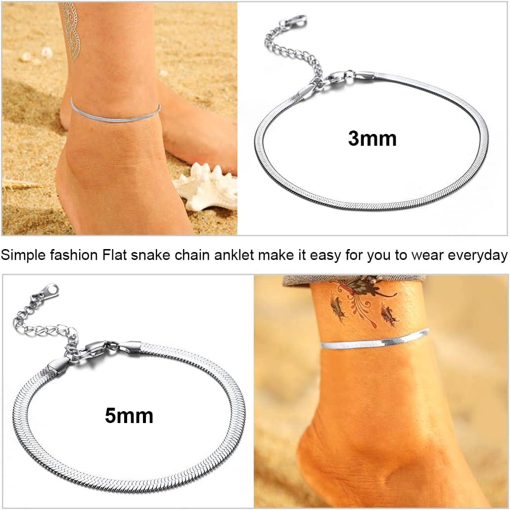 imageChainsHouse Ankle Bracelets for Women Stainless Steel Chain Anklets Waterproof Women Summer Beach Jewelry Gift Come with Box09 3mmHerringboneSteel